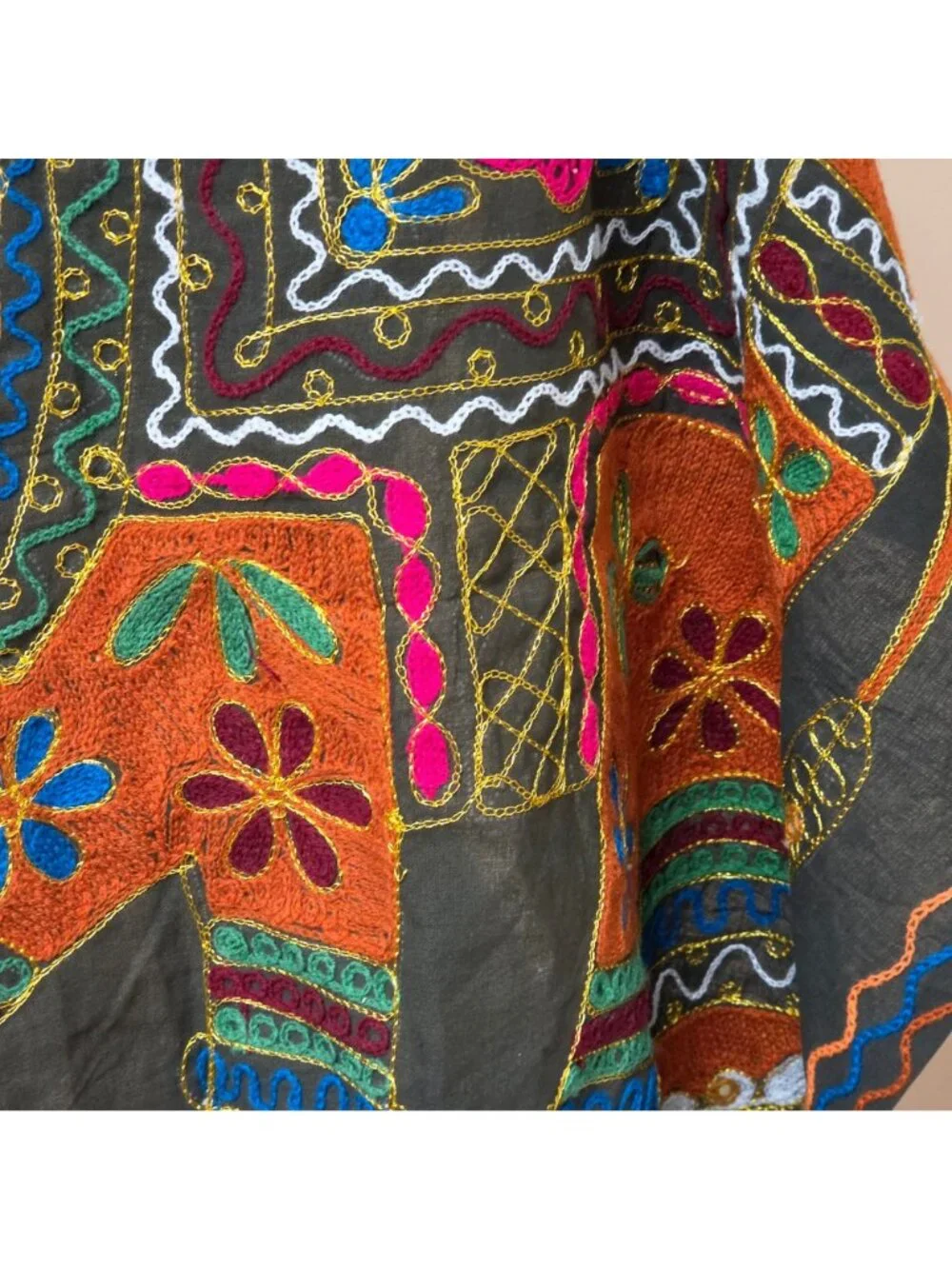 Indian Elephant Embroidered Testile Wall Hanging Mirror Work Boho Fold Art Decor